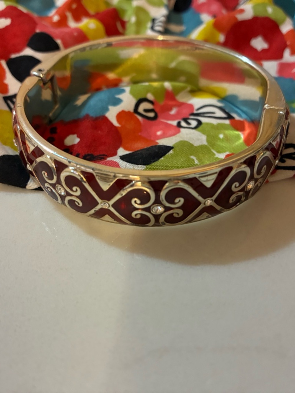 Brighton silverTone Bracelet with Deep Red Enamel and Crystal Accents